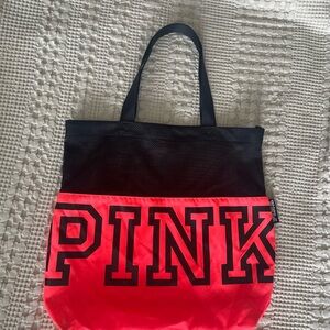 PINK Victoria's Secret bright orange and black tote bag